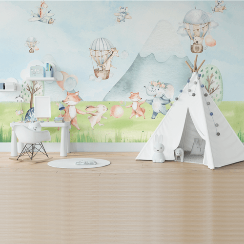 Papel de Parede Menino Animais Divertindo - CEMPORCEMTOFIXO