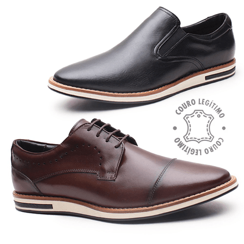 Kit 2 pares Sapatênis em Couro Preto e Café ELT - ... - ELITEDOSPES