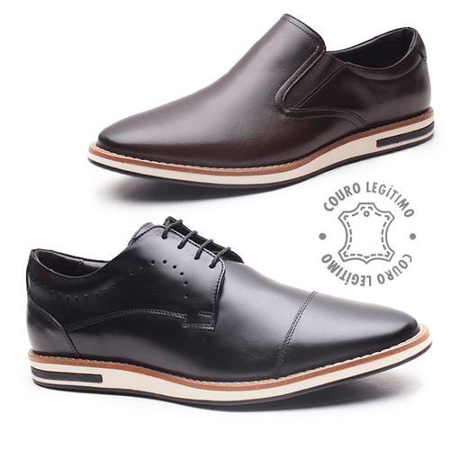 Kit 2 pares Sapatênis em Couro Preto e Café ELT - ... - ELITEDOSPES