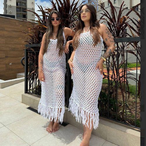 Saída vestido longo franja
