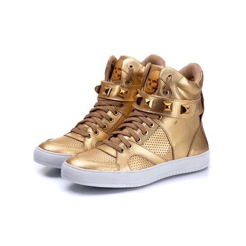 Tenis Sneaker Bawmi Cano Alto Feminino Dourado com... - ESTILODR