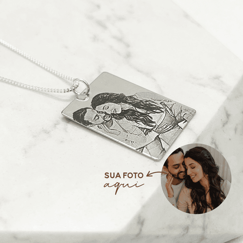 Colar Medalha Quadrada G Personalizada Aço Inoxidá... - IAIÁ Semijoias