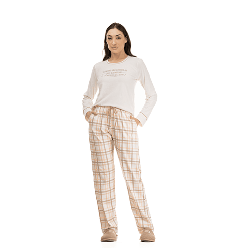 PIJAMA LONGO XADREZ ALGODÃO PREMIUM OFF-WHITE - XA... - Loik