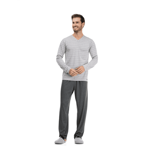 PIJAMA LONGO MASCULINO GOLA V VISCOLYCRA LISTRADO ... - Loik