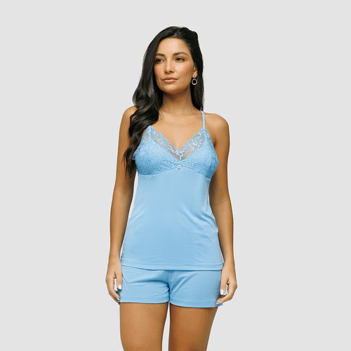 SHORTDOLL COM RENDA MICROFIBRA PREMIUM - AZUL CELE... - Loik