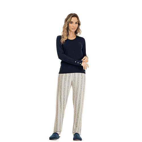 PIJAMA LONGO VISCOLYCRA AZUL MARINHO - MARINHO - 1... - Loik