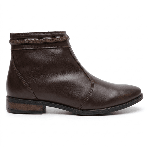 Bota Feminina Café Cano Curto Couro Legítimo - Loja Miuzzi