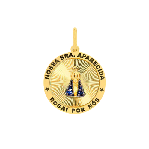 Pingente Nossa Senhora Cravejado com Safiras - NORTHOFF - Sonhos em Ouro 18k!