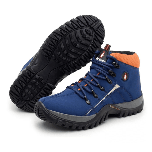 Bota Masculina Adventure Adulto Infantil Confortável Antiderrapante Parra Boots - Azul/Laranja