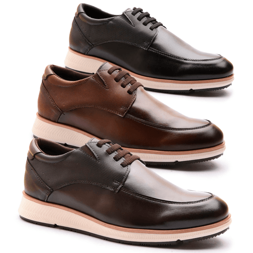 Kit 3 pares Sapatênis Masculino de Elástico Franshoes Taurus Preto Café e Capuccino