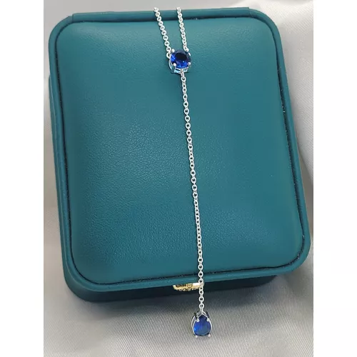 Colar Gravatinha Em Prata 925 Com Pedras Azuis - 9... - A S JOIAS E SEMIJOIAS