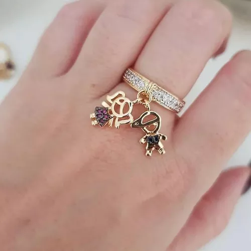 Anel Banhado a Ouro Com 1 Ou 2 Filhos - 934.2 - A S JOIAS E SEMIJOIAS