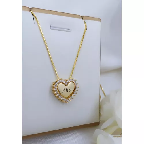 Colar De Coração Personalizável Banhado a Ouro Com... - A S JOIAS E SEMIJOIAS