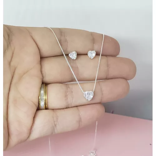 Conjunto Brinco e Gargantilha Em Prata 925 CoraÇÃo... - A S JOIAS E SEMIJOIAS