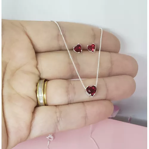 Conjunto Brinco e Gargantilha Em Prata 925 CoraÇÃo... - A S JOIAS E SEMIJOIAS
