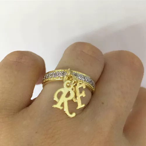 Anel Personalizado Banhado a Ouro Com Até 3 Inicia... - A S JOIAS E SEMIJOIAS