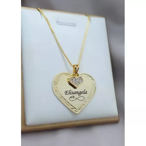Colar Coração Personalizado Banhado a Ouro - 999.5... - A S JOIAS E SEMIJOIAS