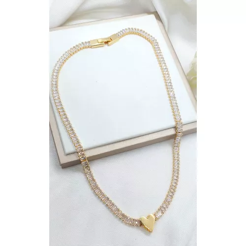 Choker Zircônias Com Pingente De Coração Passante ... - A S JOIAS E SEMIJOIAS