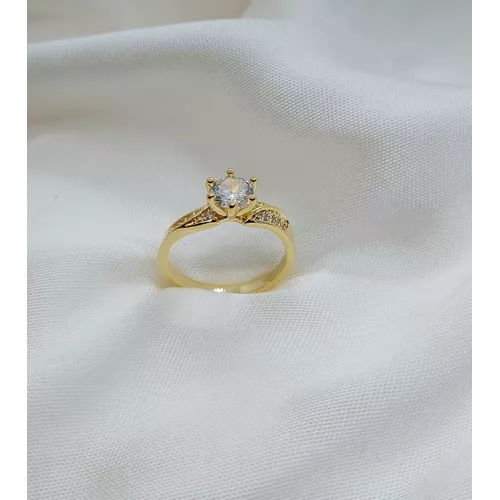 Anel Solitário Com Microzircônias Banhado a Ouro -... - A S JOIAS E SEMIJOIAS