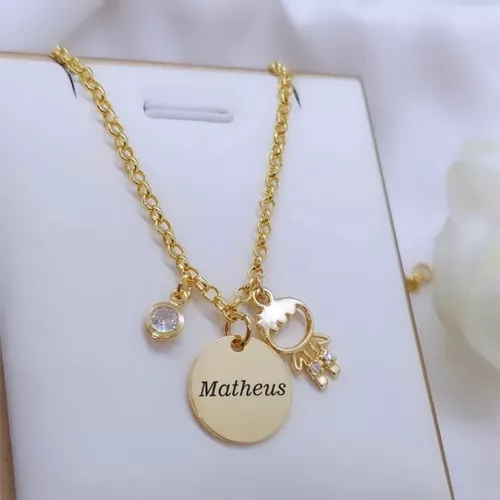 Colar Elo Portugues 2mm Com Pingente Personalizado... - A S JOIAS E SEMIJOIAS