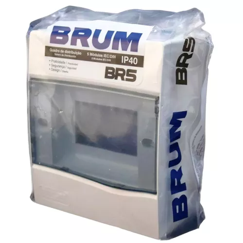 Quadro Centro Distribuição Sobrepor 5 Disjuntores DIN Brum BR5ST
