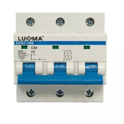 Disjuntor Din Curva C 3 Polos 80A Lukma | Broketto Materiais Elétricos