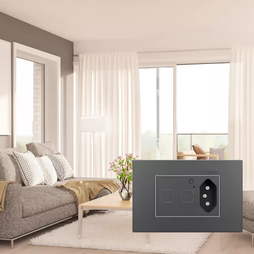 Interruptor Duplo e Tomada 10a Inteligente Zigbee Titânio Aura