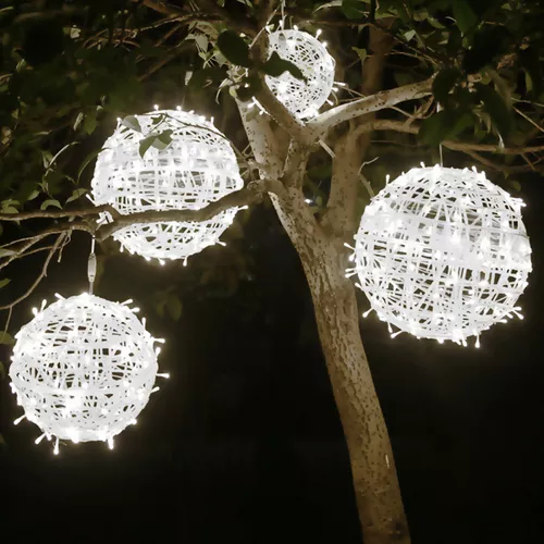 Bola Led Natal Pendente Vazada 30cm Branco Frio 6500K Bivolt
