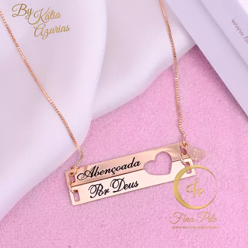 Colar Plaquinhas Abençoada por Deus Fina Pele Joia... - FINA PELE Joias e Semijoias Personalizadas