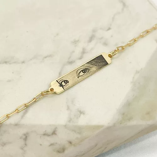Pulseira Plaquinha Olhar Personalizada Folheado em... - IAIÁ Semijoias