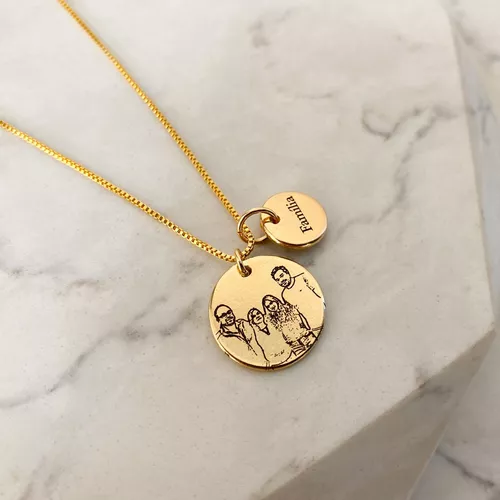 Colar Medalha M + P Personalizada Folheado em Ouro... - IAIÁ Semijoias