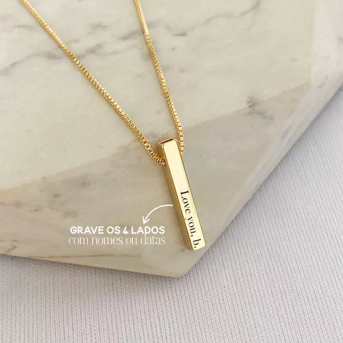 Colar Barrinha 3D Personalizada Banhado a Ouro 18k - IAIÁ Semijoias