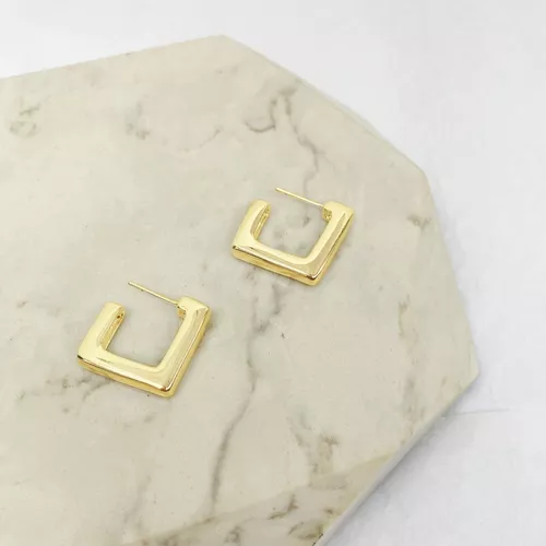 Brinco Argola Quadrada Lisa Folheado em Ouro 18k - IAIÁ Semijoias