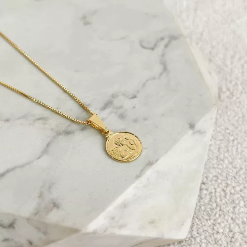 Colar Medalha Anjo da Guarda Folheado em Ouro 18k - IAIÁ Semijoias