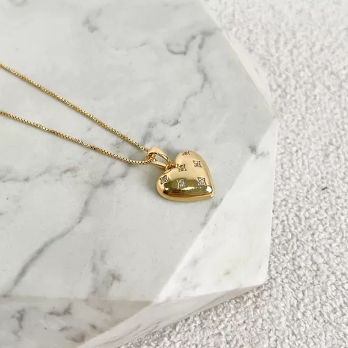 Colar Coração Brilho Folheado em Ouro 18k - IAIÁ Semijoias