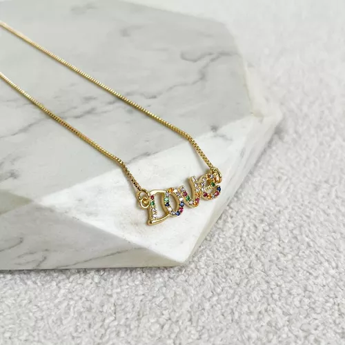 Colar Love Cravejado Colorido Folheado em Ouro 18k - IAIÁ Semijoias