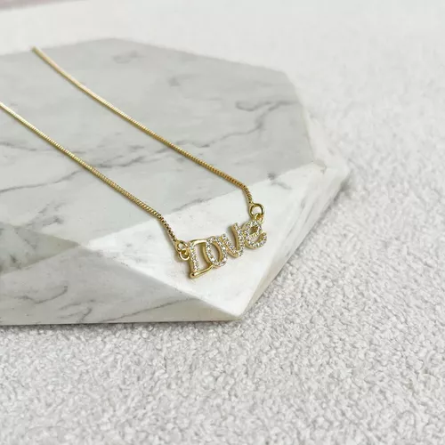 Colar Love Cravejado Folheado em Ouro 18k - IAIÁ Semijoias
