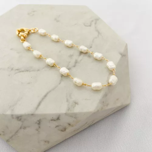 Pulseira Pérolas Agua Doce Folheado em Ouro 18k - IAIÁ Semijoias