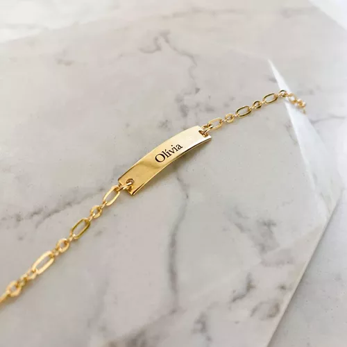 Pulseira Plaquinha Personalizada Infantil Folheado... - IAIÁ Semijoias