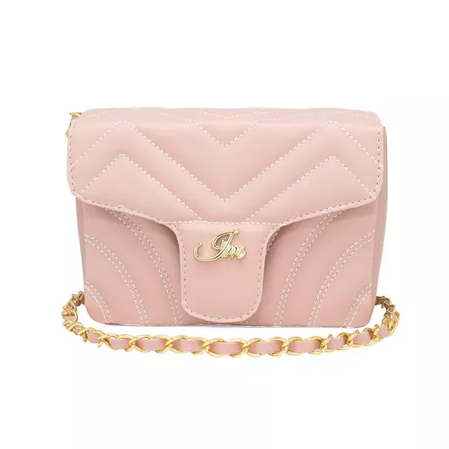 Linda bolsa tiracolo com corrente e bordada cor rosa