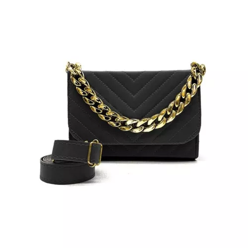 Linda Bolsa Clutch com Corrente Grossa cor Preta