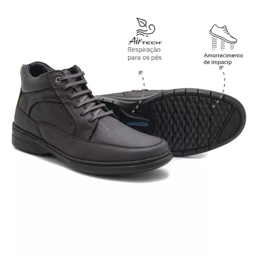 Bota Masculina Couro Café Leveterapia - 44718 - Levecomfort Calçados