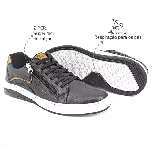 Sapatênis Leve com Zíper Couro Preto Citros Levete... - Levecomfort Calçados