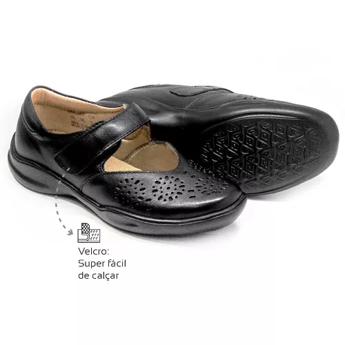 Sapatilha Feminina Confortável com Velcro Preto Le... - Levecomfort Calçados