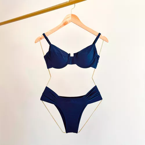 TOP MAYSA MEIA TAÇA RETRO BIQUINI - AZUL MARINHO -... - Loik