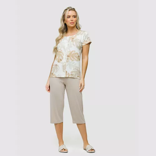 17.01.031 PJ BLUSA ABERTA FLORAL BEGE VICOLYCRA - ... - Loik
