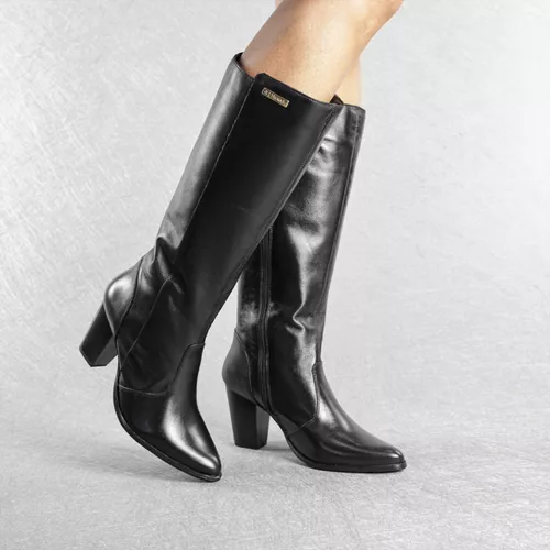 Bota Feminina Cano Alto com Salto Bloco em Couro L... - Loja Miuzzi