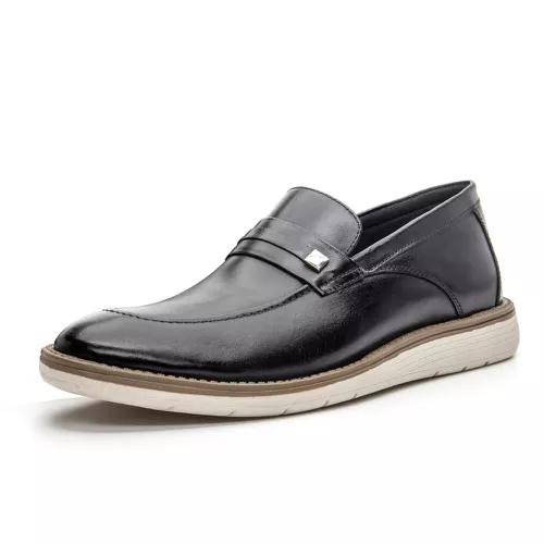 Mocassim masculino super confortável couro legítimo cor preto solado claro - Loja Pierrô | Calçados Masculinos e Femininos