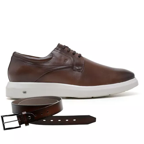 yuma@27 Sea . Leather & Jeans オーダーメイド Sapato Jota Pe Casual Marrom em Couro Air Enigma + Cinto de Couro