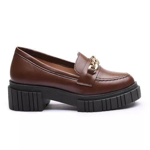 Mocassim Molly Feminino Tratorado Capuccino com Me... - MOLLY